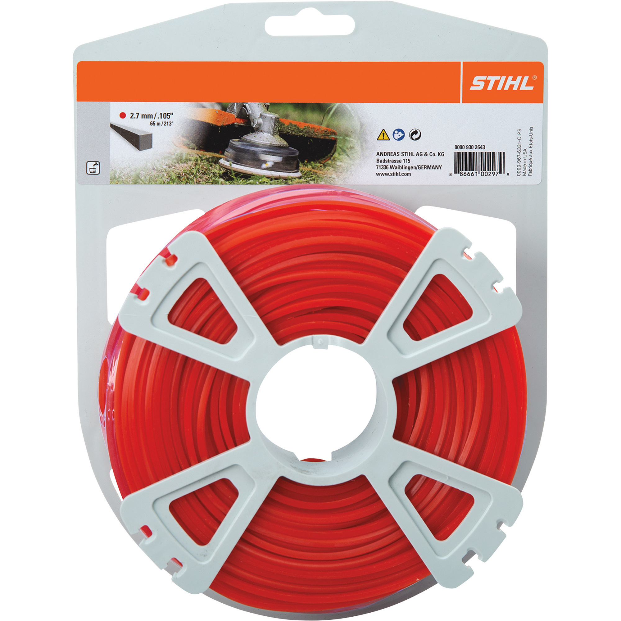 STIHL Trimmer Line, 32ft. Spool, 0.105in. Dia., Red, Model# 0000 930 2341